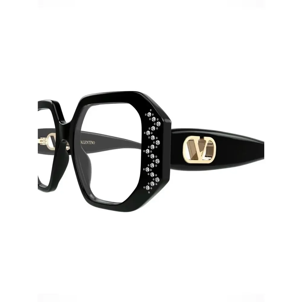 New Valentino VG0003O 004 Black Oversized Crystal-Embellished Square Eyeglasses